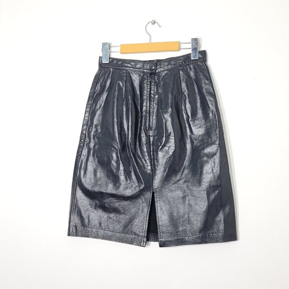 Valentina Vintage Leather Skirt Lined Black A-Line Classic Zipper Womens Retro - Picture 4 of 9
